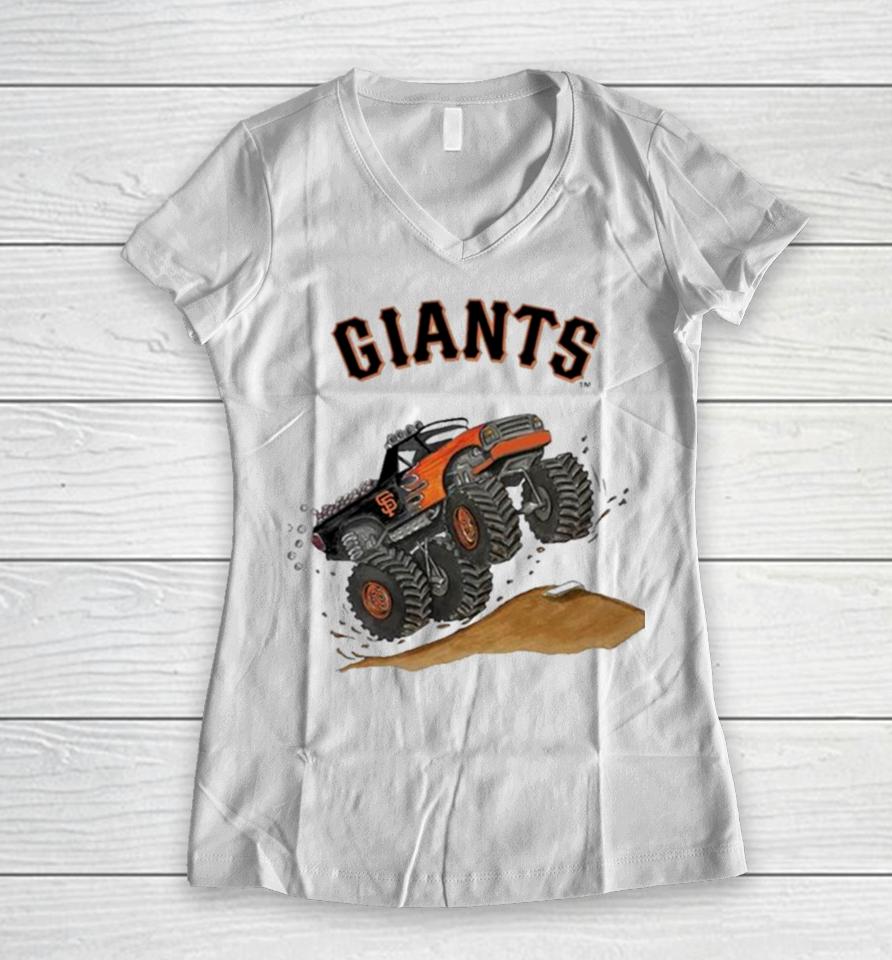 San Francisco Giants Monster Truck Mlb Women V-Neck T-Shirt