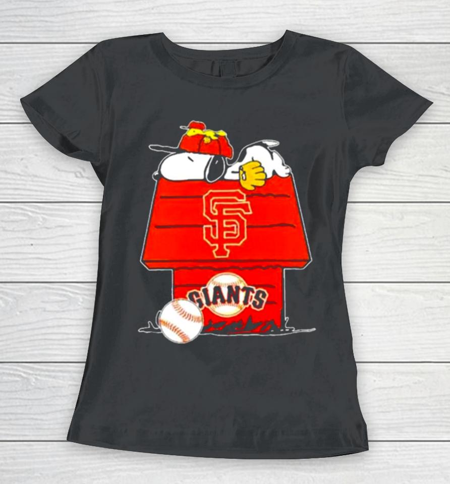 San Francisco Giants Snoopy And Woodstock The Peanuts Baseball Women T-Shirt