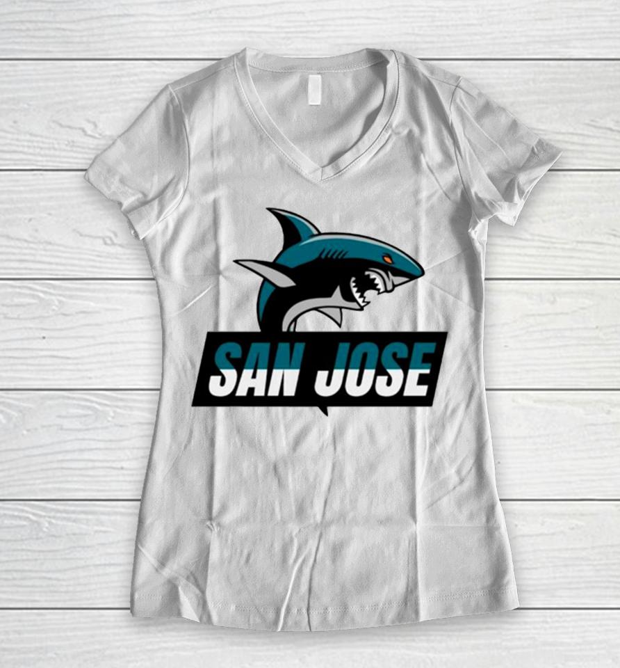 San Jose Hockey Sharks Nhl Logo Women V-Neck T-Shirt