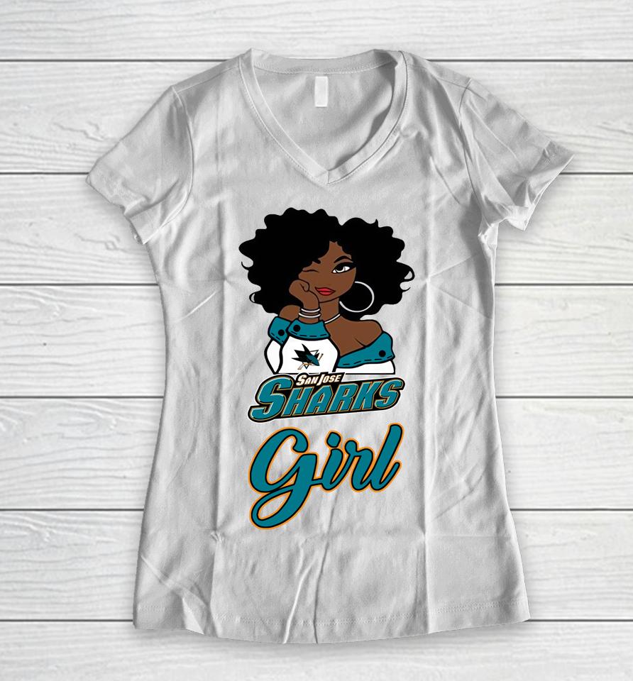 San Jose Sharks Girl Nhl Women V-Neck T-Shirt