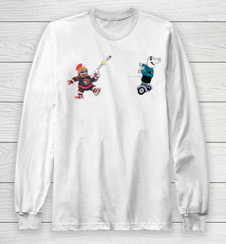 San Jose Sharks Vs Ottawa Senators Nhl 2024 Mascot Cartoon Hockey Long Sleeve T-Shirt