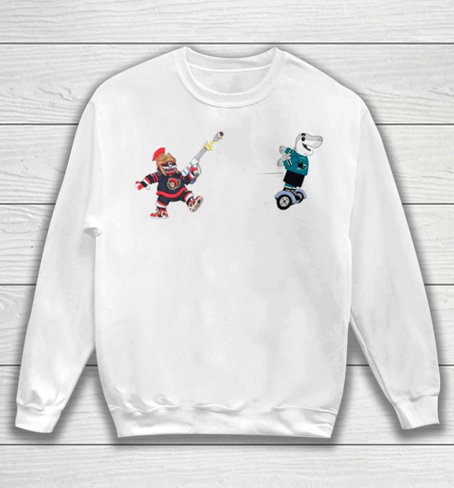 San Jose Sharks Vs Ottawa Senators Nhl 2024 Mascot Cartoon Hockey Sweatshirt