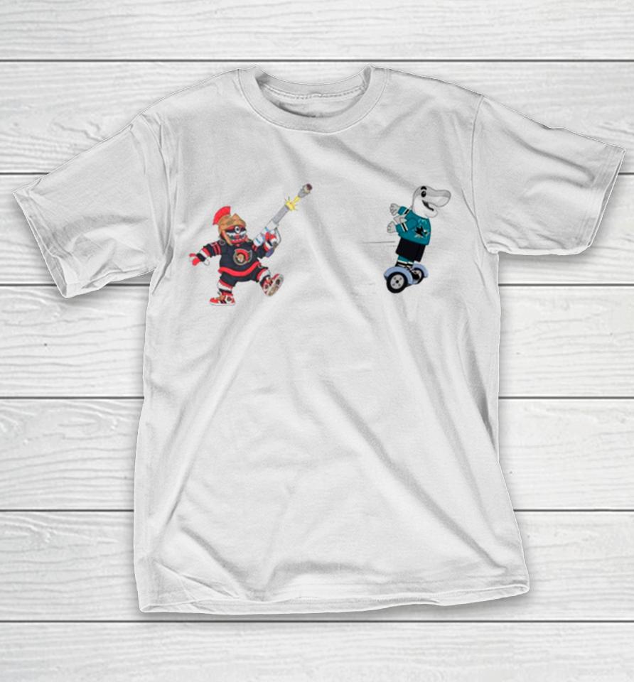 San Jose Sharks Vs Ottawa Senators Nhl 2024 Mascot Cartoon Hockey T-Shirt