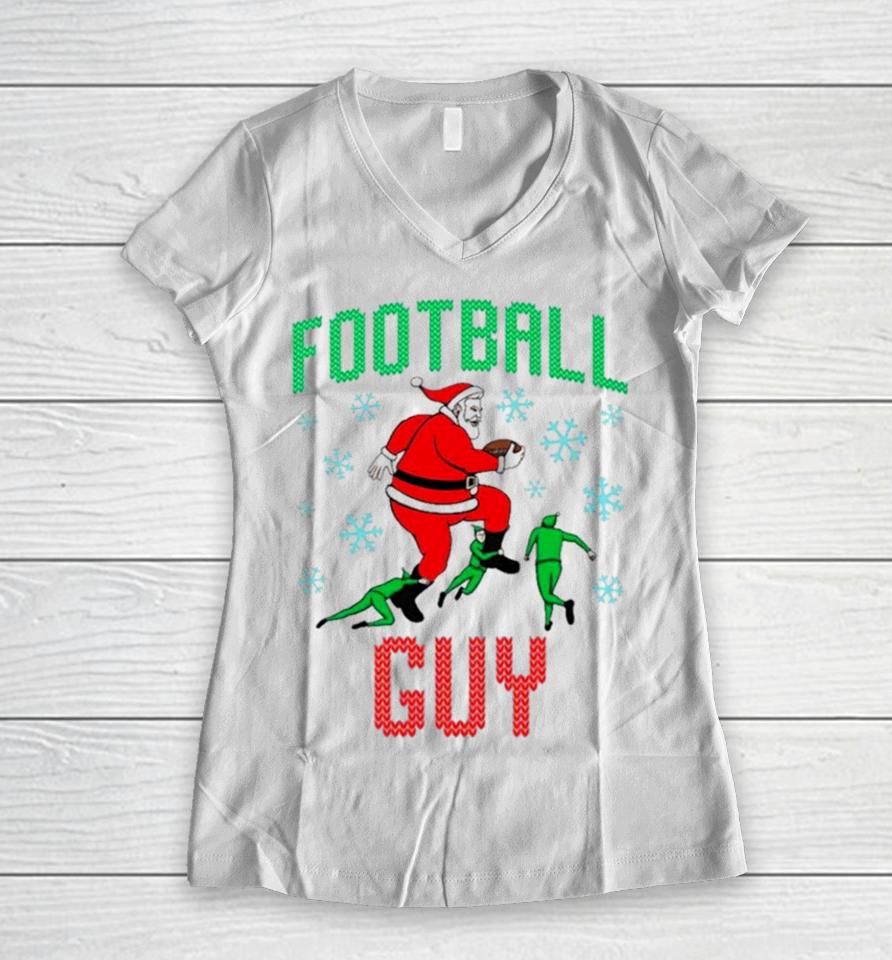 Santa And Elf Football Guy Ugly Christmas Women V-Neck T-Shirt