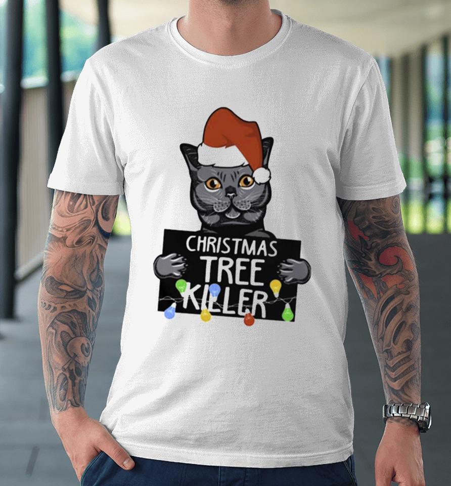 Santa Black Cat Christmas Tree Killer Mugshot Premium T-Shirt