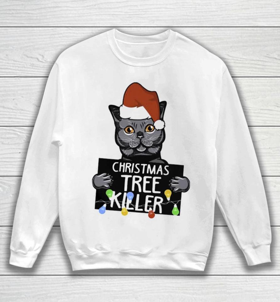 Santa Black Cat Christmas Tree Killer Mugshot Sweatshirt