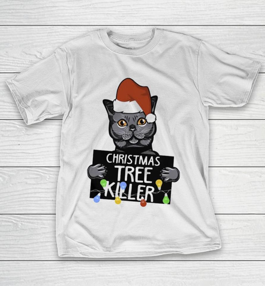 Santa Black Cat Christmas Tree Killer Mugshot T-Shirt