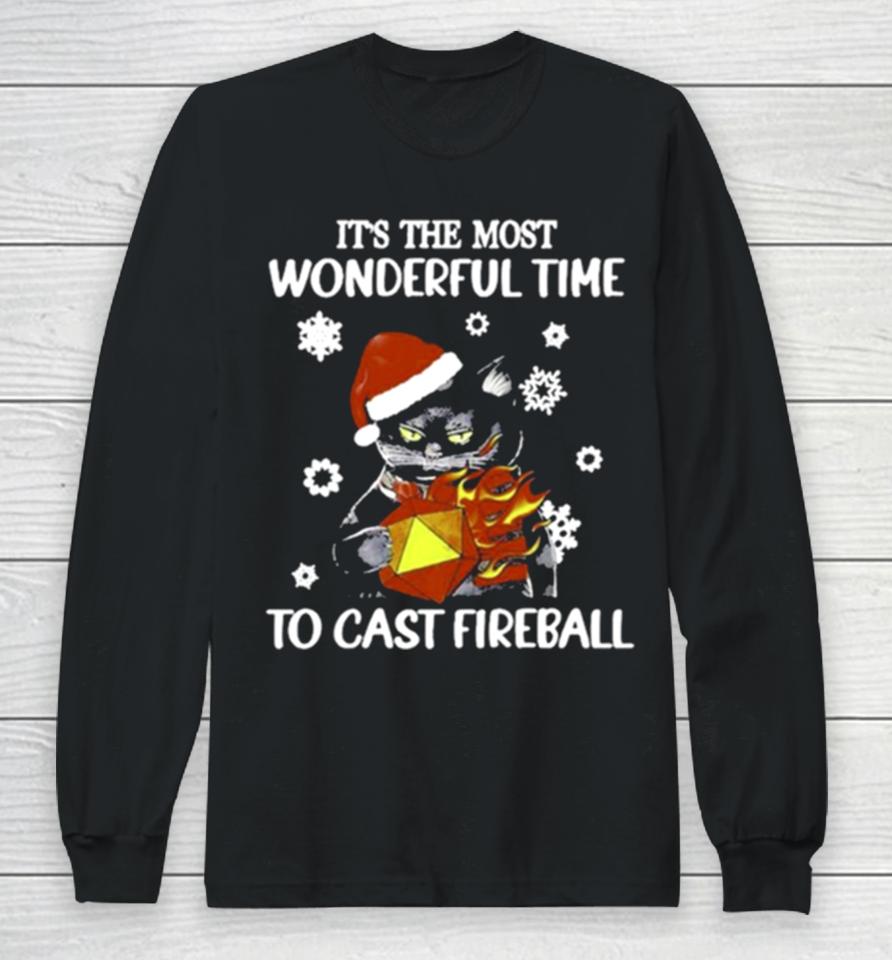 Santa Black Cat It’s The Most Wonderful Time To Cast Fireball Christmas Long Sleeve T-Shirt