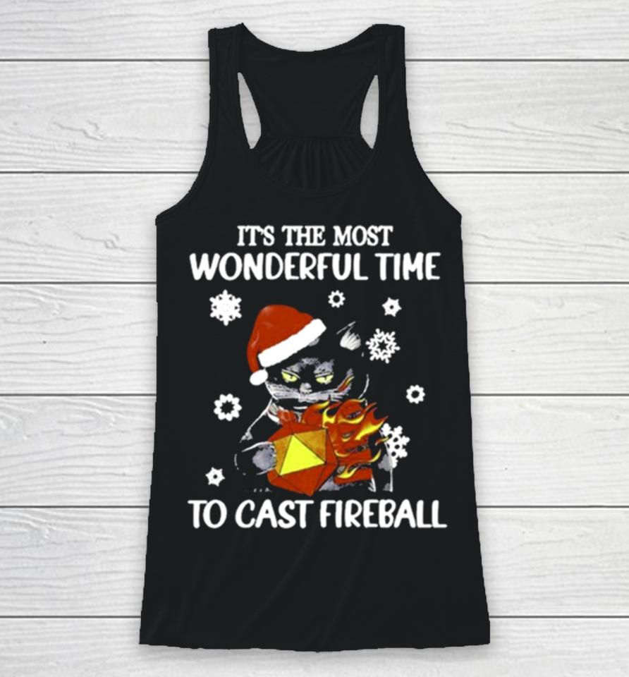 Santa Black Cat It’s The Most Wonderful Time To Cast Fireball Christmas Racerback Tank