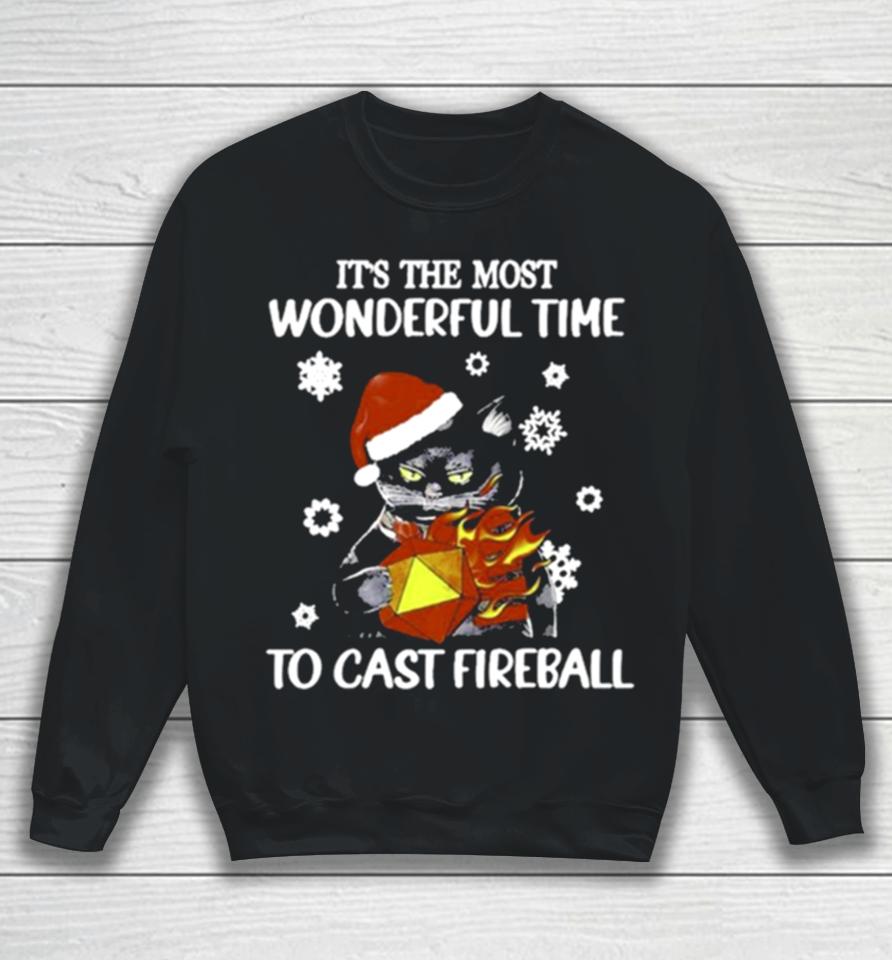Santa Black Cat It’s The Most Wonderful Time To Cast Fireball Christmas Sweatshirt