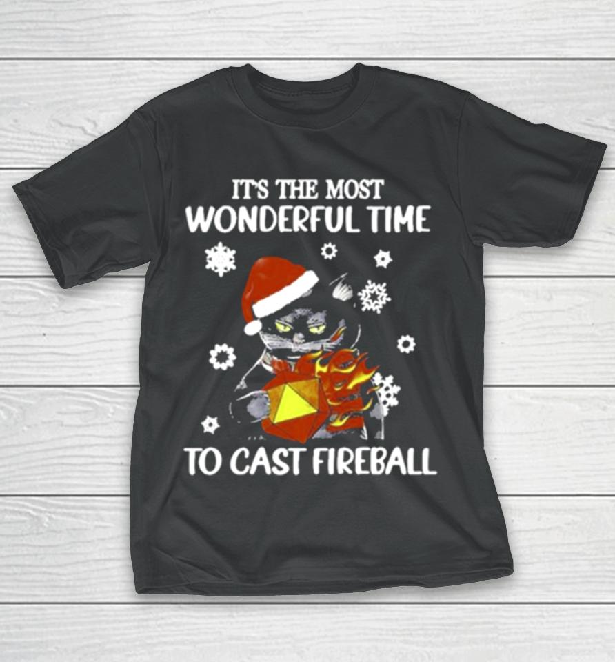 Santa Black Cat It’s The Most Wonderful Time To Cast Fireball Christmas T-Shirt