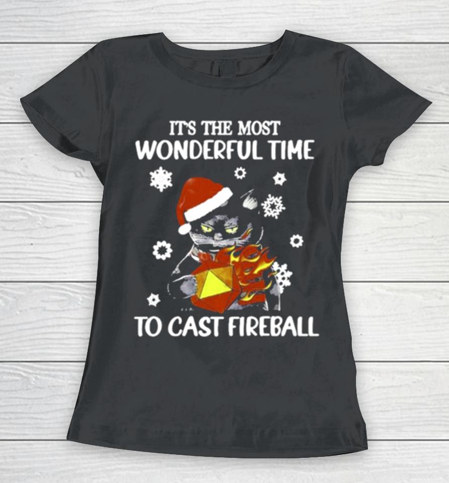 Santa Black Cat It’s The Most Wonderful Time To Cast Fireball Christmas Women T-Shirt