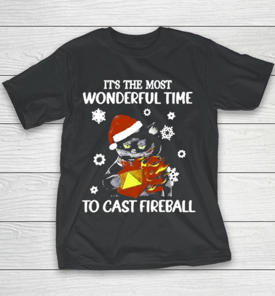 Santa Black Cat It’s The Most Wonderful Time To Cast Fireball Christmas Youth T-Shirt