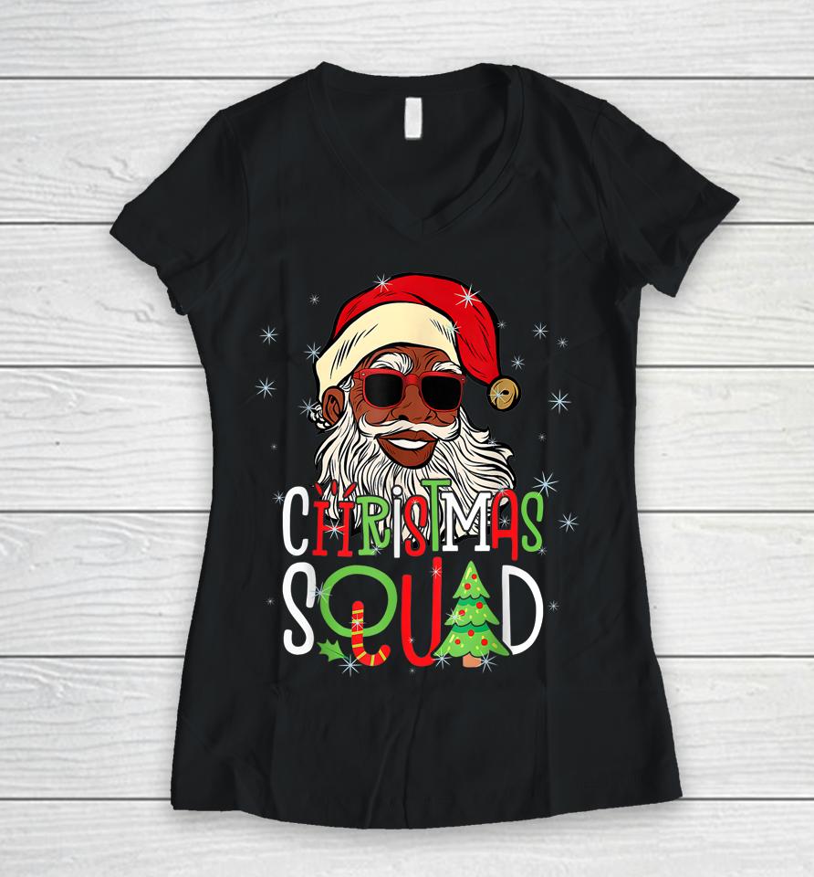 Santa Christmas Squad Black Men African American Pajamas Women V-Neck T-Shirt
