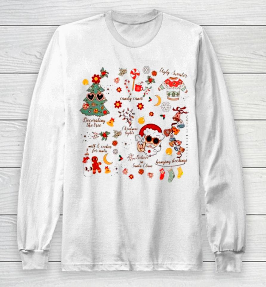 Santa Claus Christmas Tree Groovy Retro Vintage Long Sleeve T-Shirt