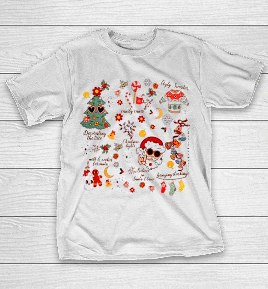 Santa Claus Christmas Tree Groovy Retro Vintage T-Shirt