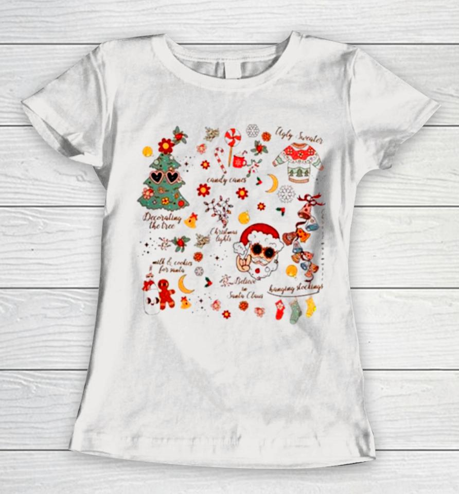 Santa Claus Christmas Tree Groovy Retro Vintage Women T-Shirt