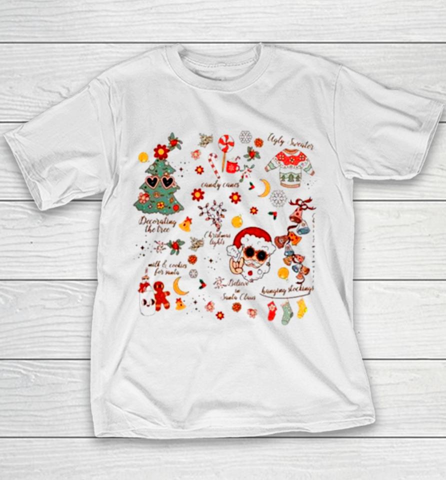 Santa Claus Christmas Tree Groovy Retro Vintage Youth T-Shirt
