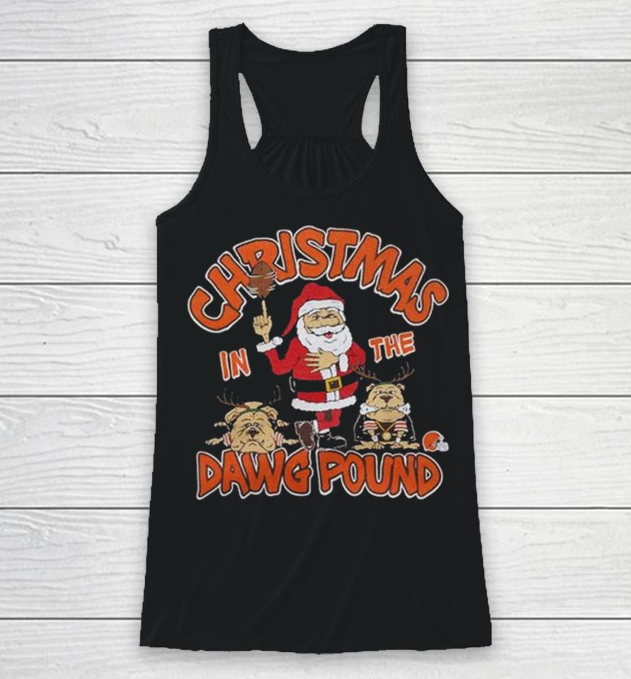 Santa Claus Cleveland Browns In The Dawg Pound Christmas Racerback Tank