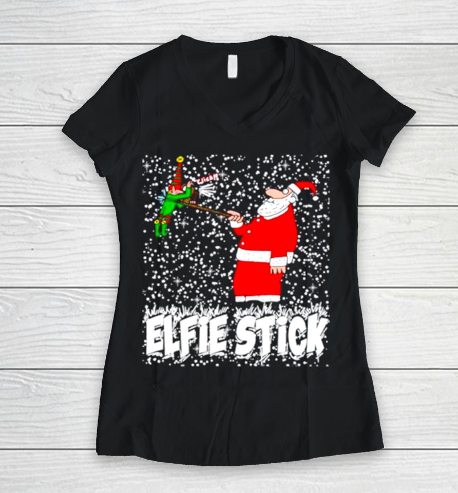 Santa Claus Elfie Stick Funny Christmas Women V-Neck T-Shirt