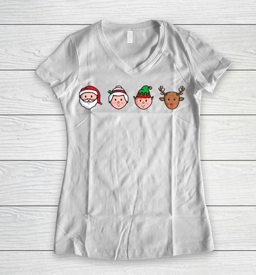 Santa Claus Mrs Claus Buddy And Rudolph Women V-Neck T-Shirt