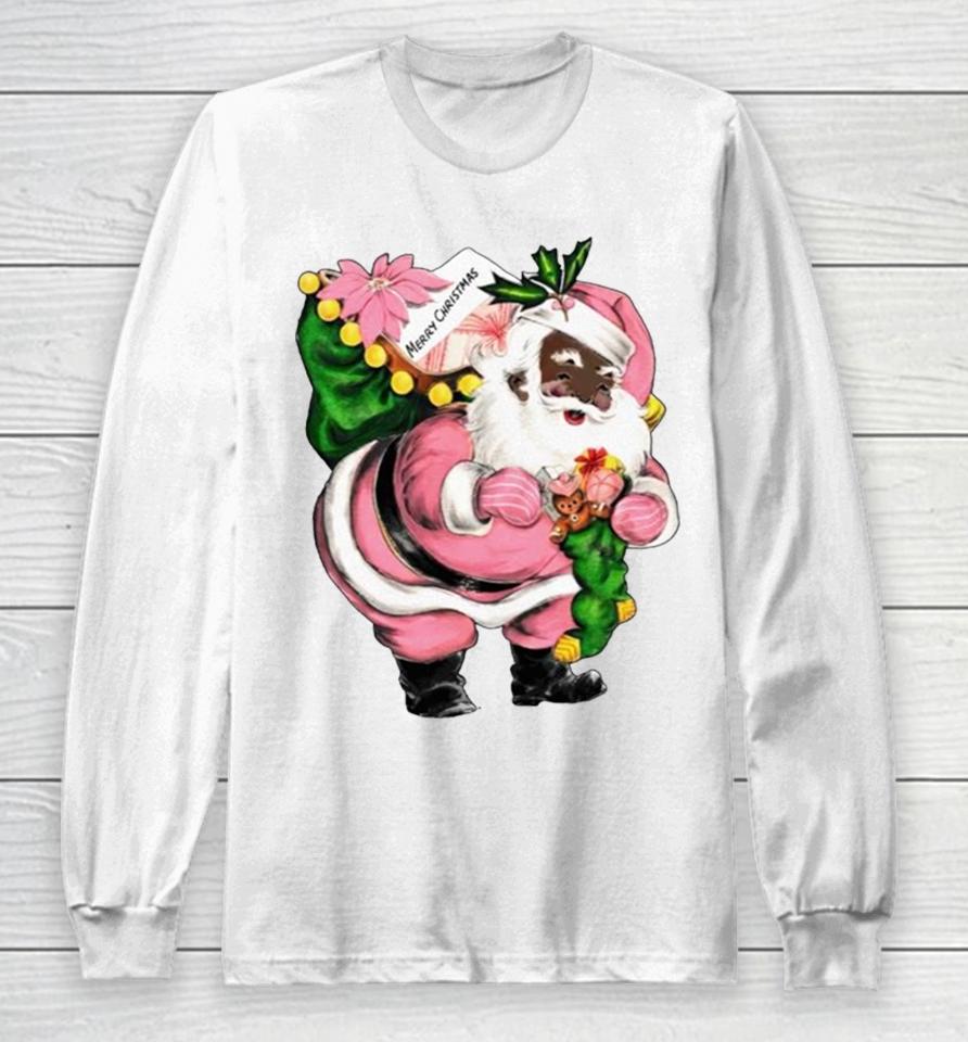 Santa Claus Wear Pink Merry Christmas Long Sleeve T-Shirt