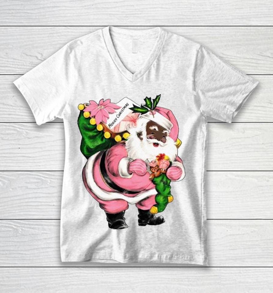 Santa Claus Wear Pink Merry Christmas Unisex V-Neck T-Shirt