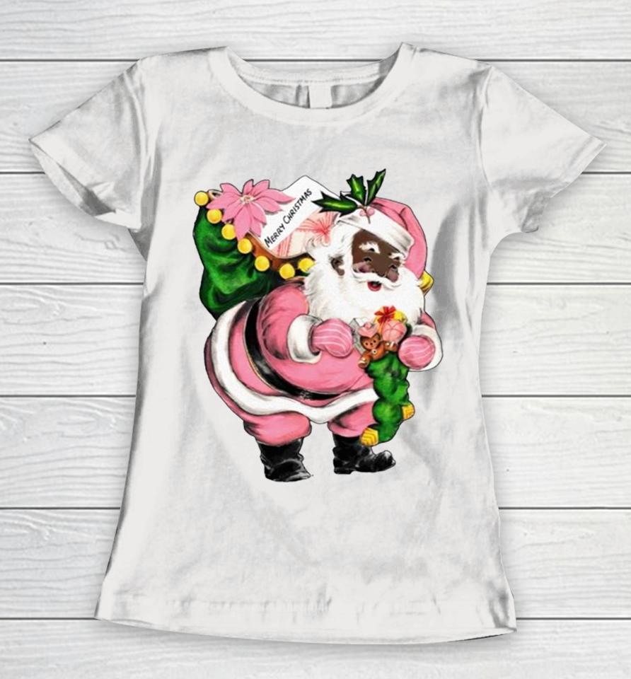 Santa Claus Wear Pink Merry Christmas Women T-Shirt