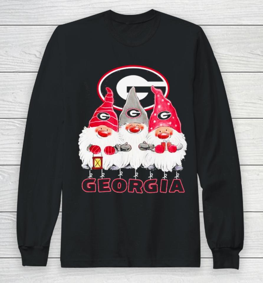 Santa Gnome Georgia Bulldogs Logo Merry Christmas Long Sleeve T-Shirt