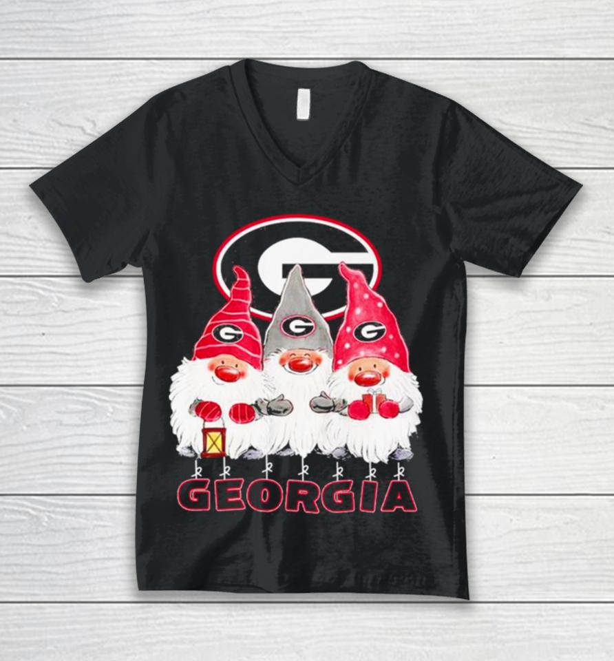 Santa Gnome Georgia Bulldogs Logo Merry Christmas Unisex V-Neck T-Shirt