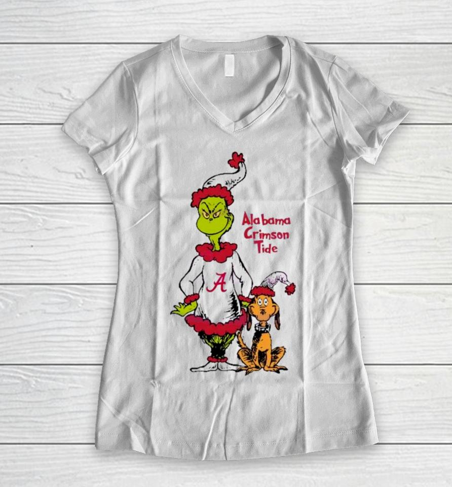 Santa Grinch And Max Alabama Crimson Tide Christmas Women V-Neck T-Shirt