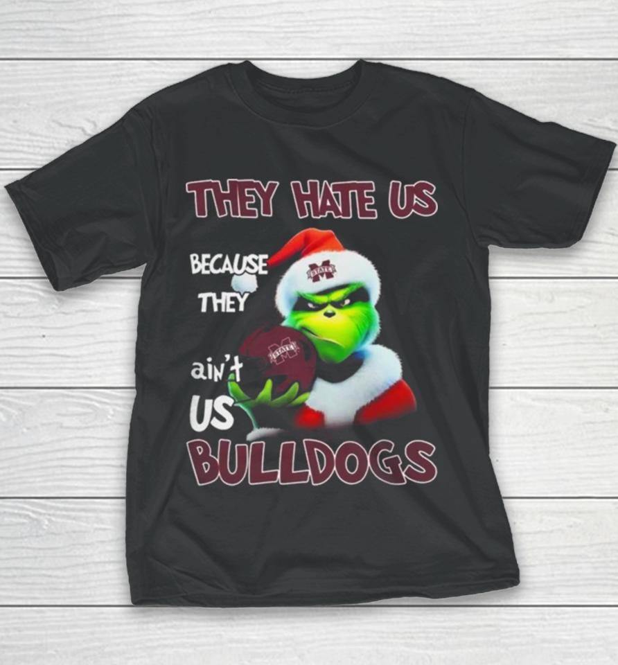 Santa Grinch Christmas They Hate Us Because Ain’t Us Mississippi State Bulldogs Helmet Youth T-Shirt