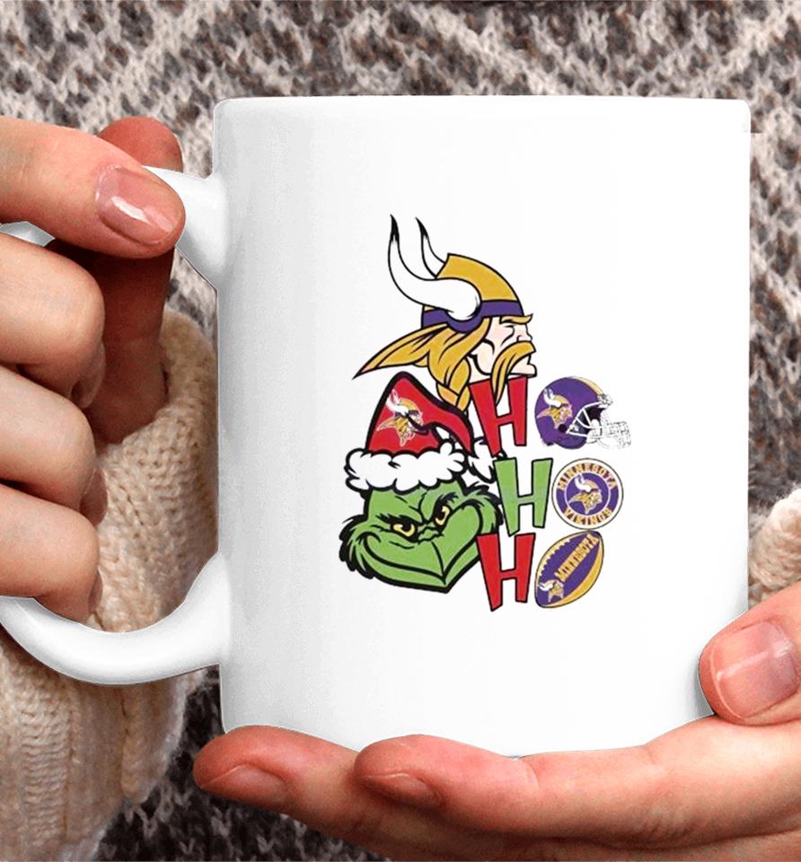 Santa Grinch Head Ho Ho Ho Minnesota Vikings Logo Coffee Mug