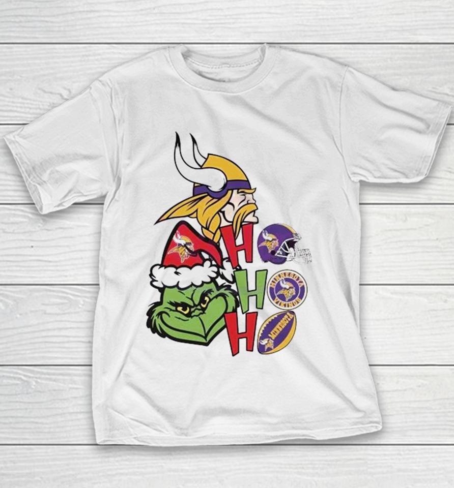 Santa Grinch Head Ho Ho Ho Minnesota Vikings Logo Youth T-Shirt