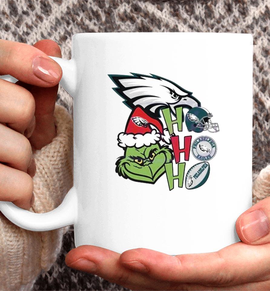 Santa Grinch Head Ho Ho Ho Philadelphia Eagles Logo Coffee Mug