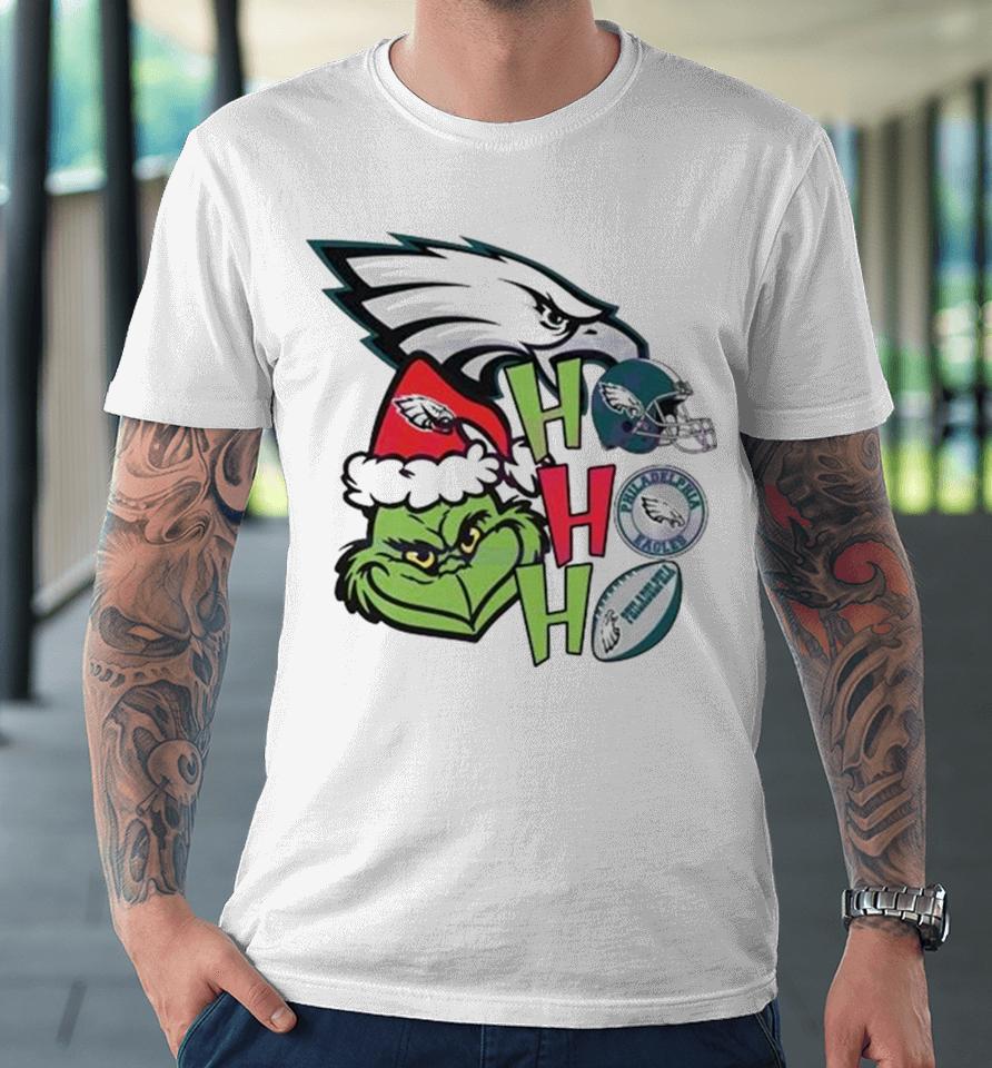 Santa Grinch Head Ho Ho Ho Philadelphia Eagles Logo Premium T-Shirt
