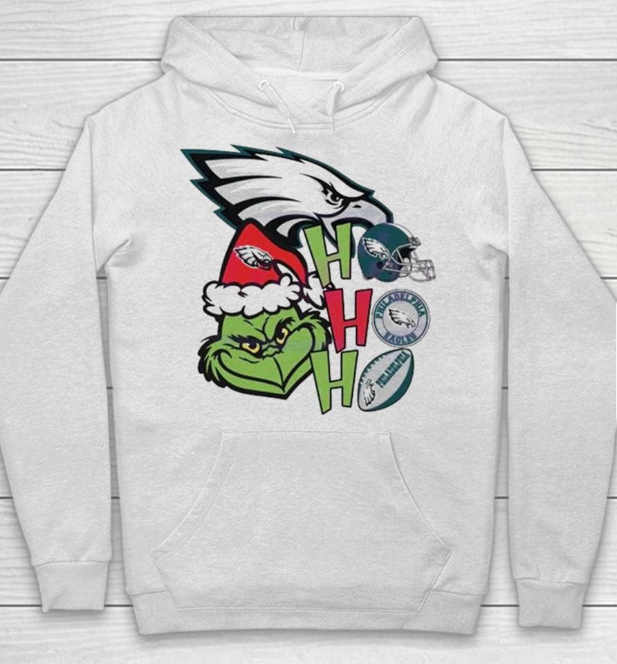 Santa Grinch Head Ho Ho Ho Philadelphia Eagles Logo Hoodie