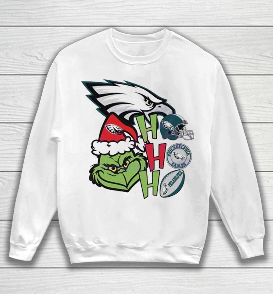Santa Grinch Head Ho Ho Ho Philadelphia Eagles Logo Sweatshirt