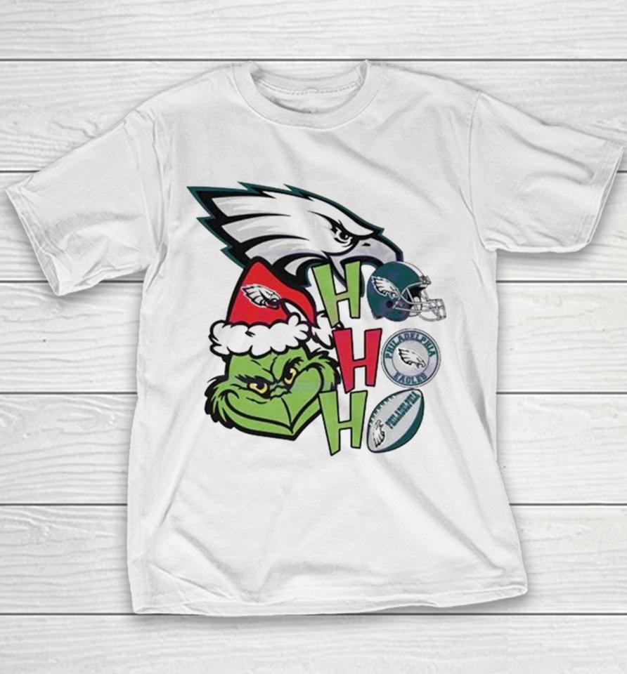 Santa Grinch Head Ho Ho Ho Philadelphia Eagles Logo Youth T-Shirt