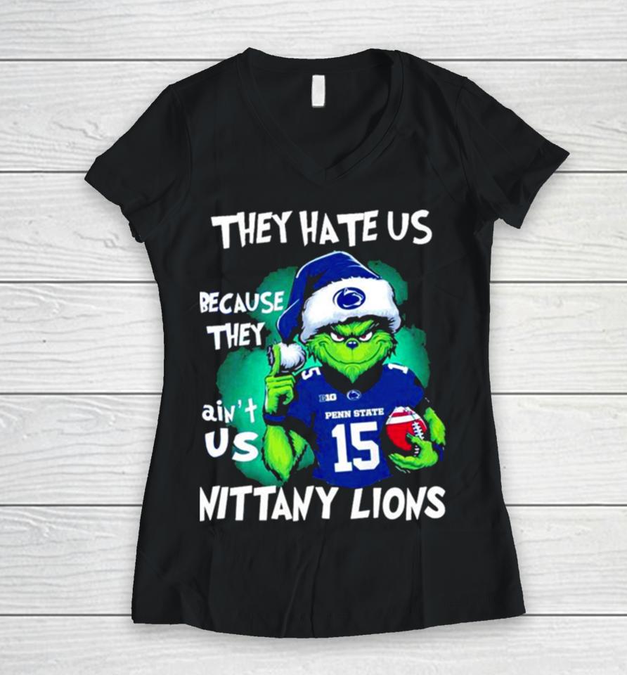 Santa Grinch They Hate Us Because They Ain’t Us Penn State Nittany Lions Football Christmas Women V-Neck T-Shirt