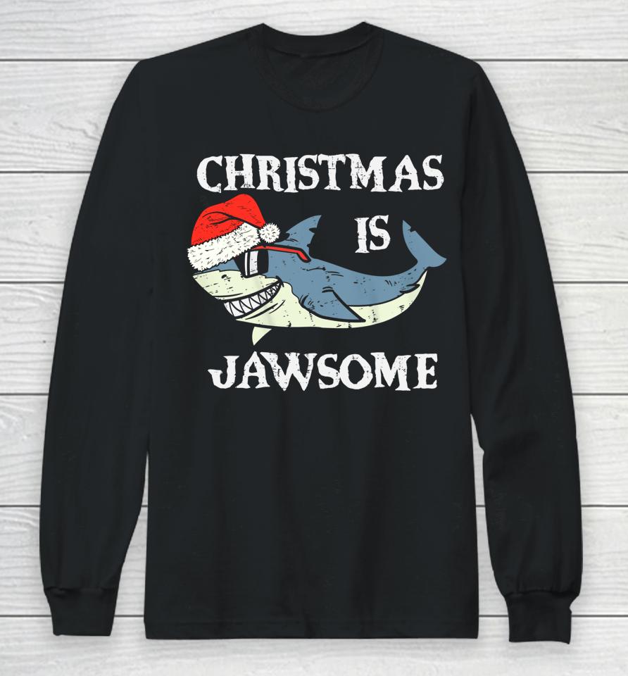 Santa Hat Shark Christmas Is Jawsome Xmas Lights Long Sleeve T-Shirt