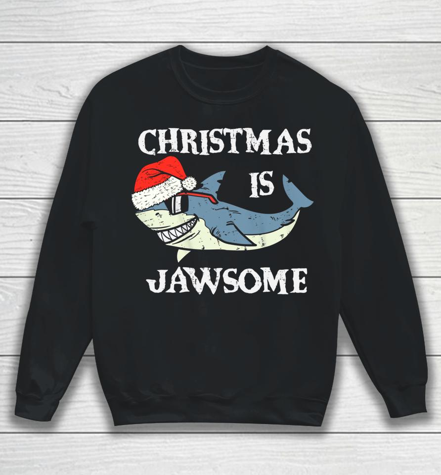 Santa Hat Shark Christmas Is Jawsome Xmas Lights Sweatshirt