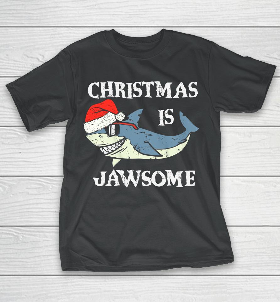 Santa Hat Shark Christmas Is Jawsome Xmas Lights T-Shirt