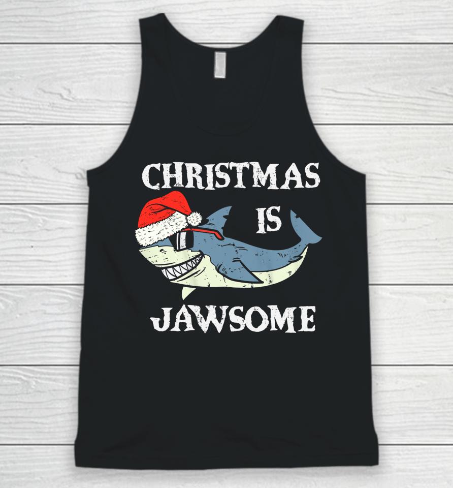 Santa Hat Shark Christmas Is Jawsome Xmas Lights Unisex Tank Top