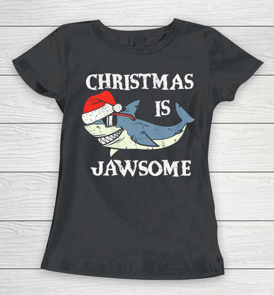 Santa Hat Shark Christmas Is Jawsome Xmas Lights Women T-Shirt