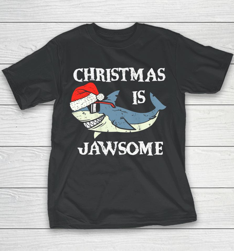 Santa Hat Shark Christmas Is Jawsome Xmas Lights Youth T-Shirt