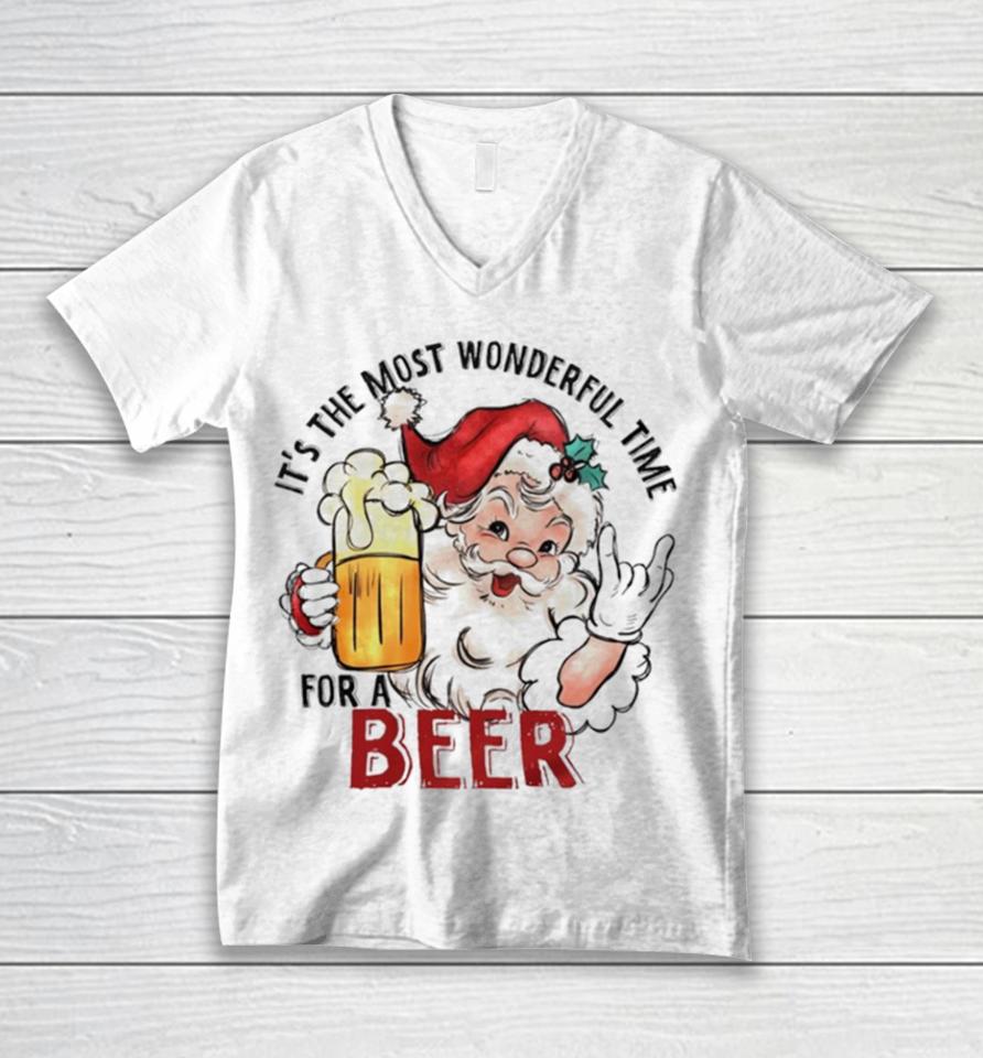 Santa It’s The Most Wonderful Time For A Beer Funny Christmas Unisex V-Neck T-Shirt