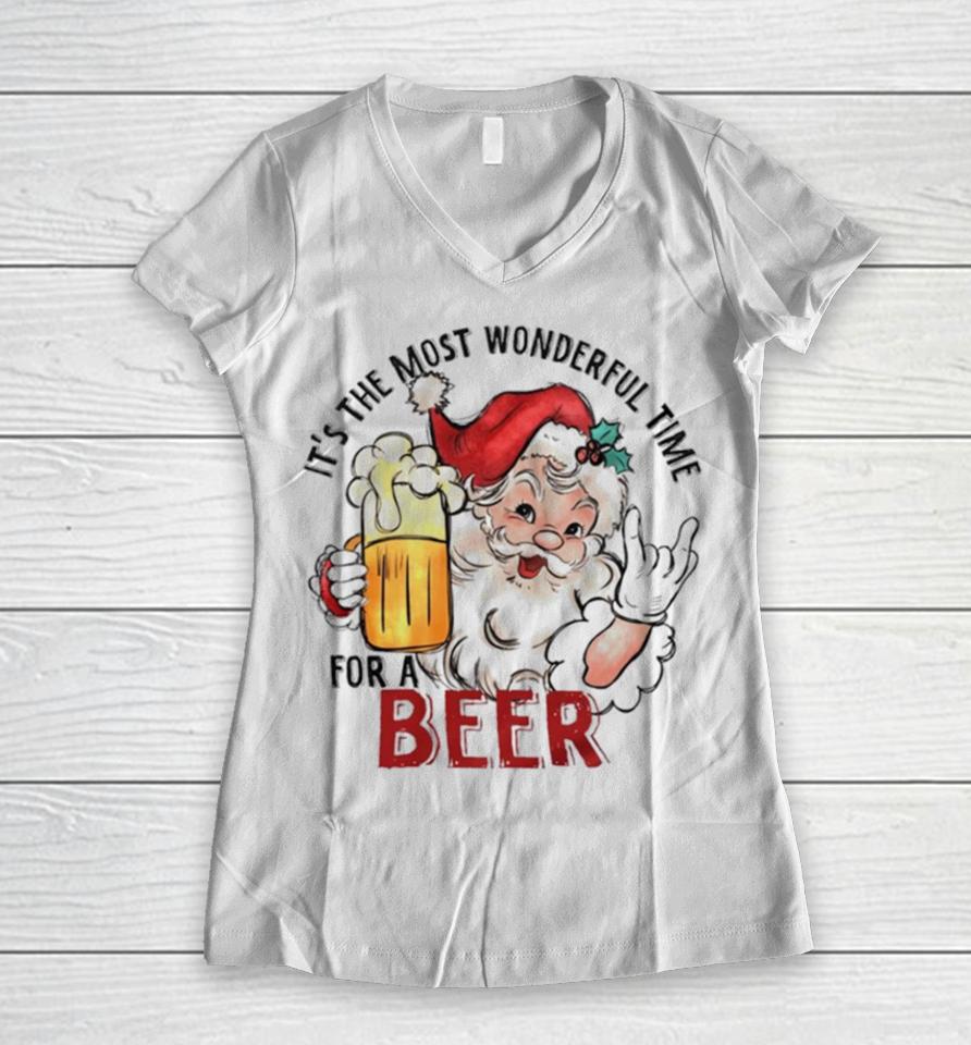 Santa It’s The Most Wonderful Time For A Beer Funny Christmas Women V-Neck T-Shirt