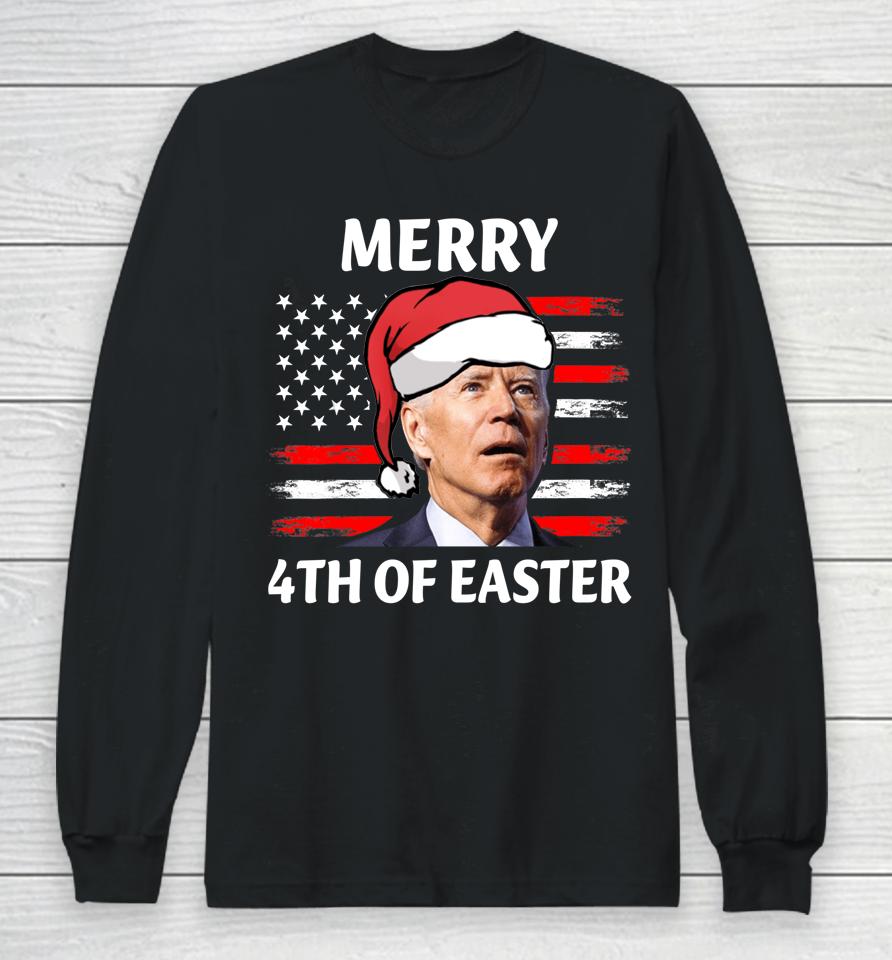 Santa Joe Biden Confused Happy Easter Christmas America Flag Long Sleeve T-Shirt