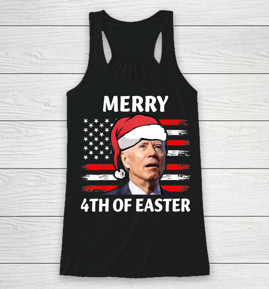 Santa Joe Biden Confused Happy Easter Christmas America Flag Racerback Tank